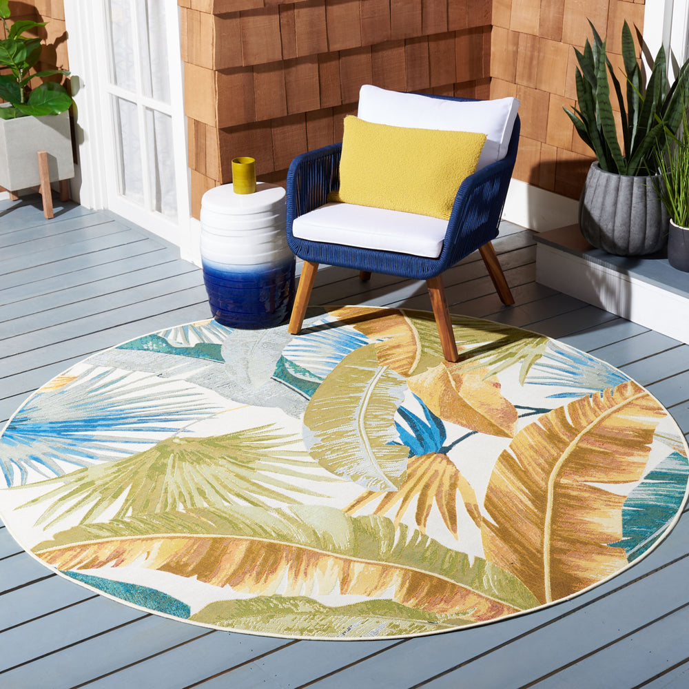 SAFAVIEH Outdoor BAR520C Barbados Collection Gold / Green Rug Image 2