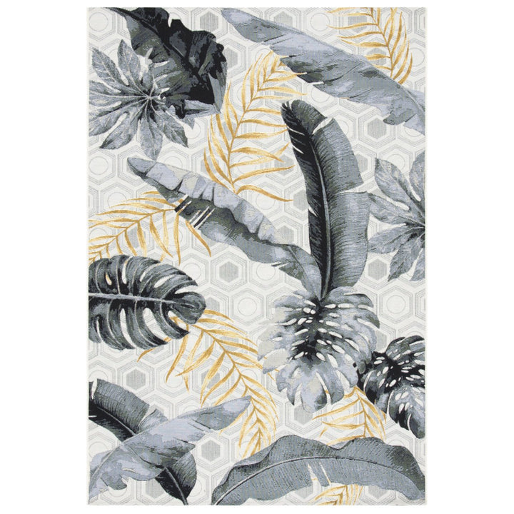 SAFAVIEH Outdoor BAR524F Barbados Collection Grey / Gold Rug Image 1