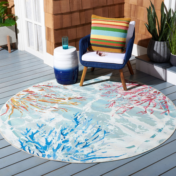 SAFAVIEH Outdoor BAR535J Barbados Collection Teal / White Rug Image 2