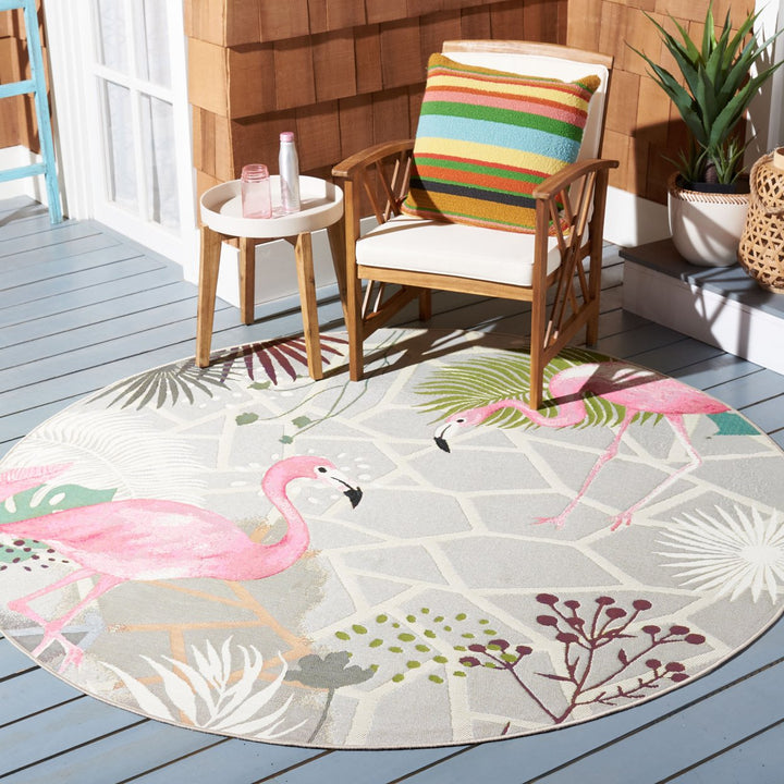 SAFAVIEH Outdoor BAR551F Barbados Collection Grey / Pink Rug Image 2