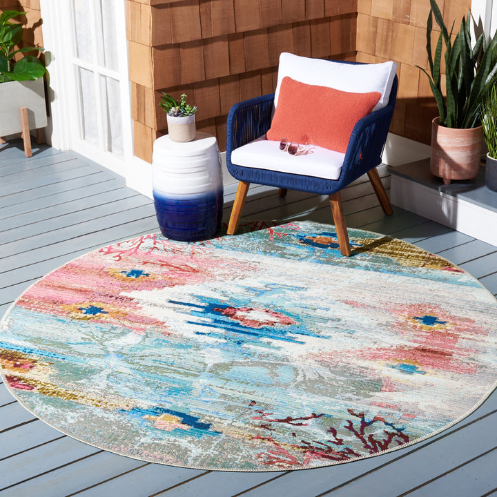 SAFAVIEH Indoor Outdoor BAR554M Barbados Light Blue / Pink Rug Image 2