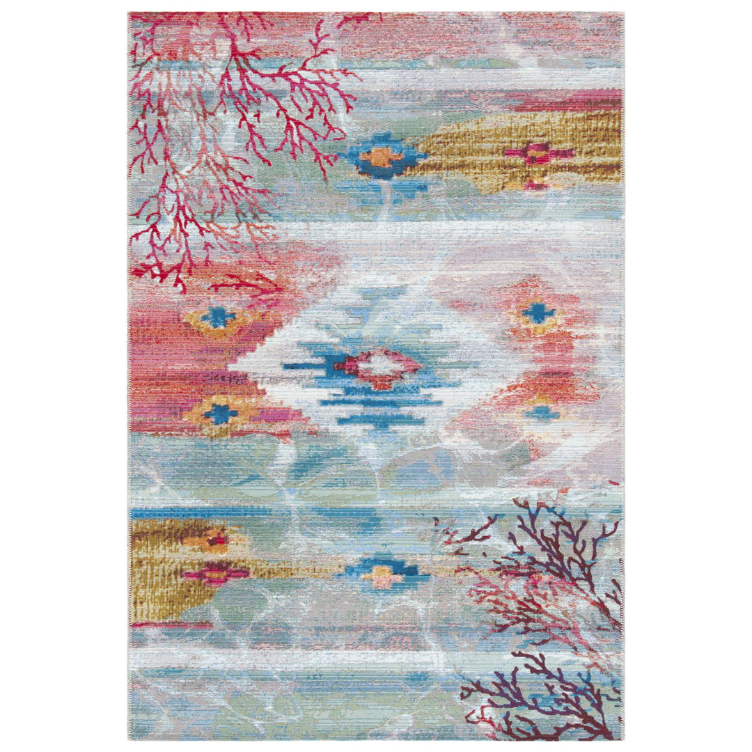 SAFAVIEH Indoor Outdoor BAR554M Barbados Light Blue / Pink Rug Image 3