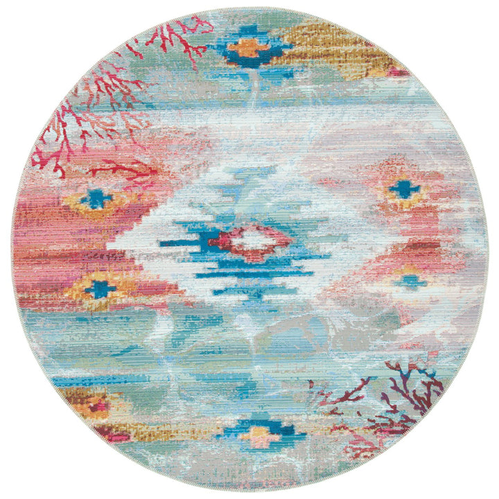 SAFAVIEH Indoor Outdoor BAR554M Barbados Light Blue / Pink Rug Image 4