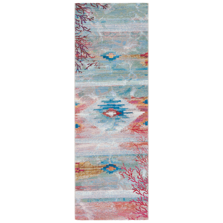 SAFAVIEH Indoor Outdoor BAR554M Barbados Light Blue / Pink Rug Image 5