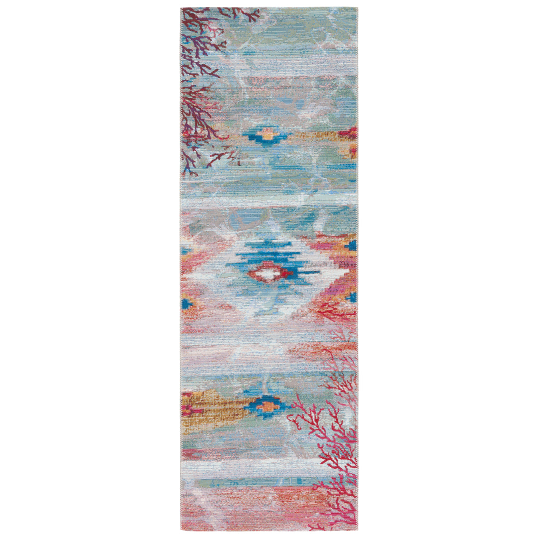 SAFAVIEH Indoor Outdoor BAR554M Barbados Light Blue / Pink Rug Image 1