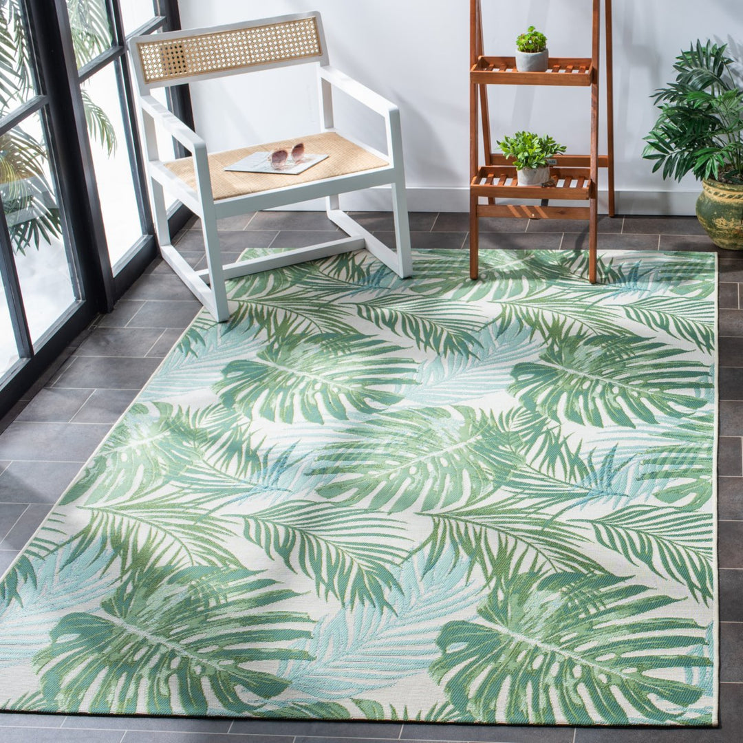 SAFAVIEH Outdoor BAR592X Barbados Collection Green / Teal Rug Image 1