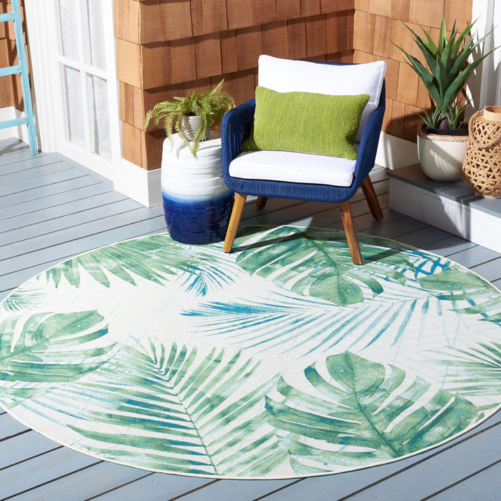 SAFAVIEH Outdoor BAR590X Barbados Collection Green / Teal Rug Image 2