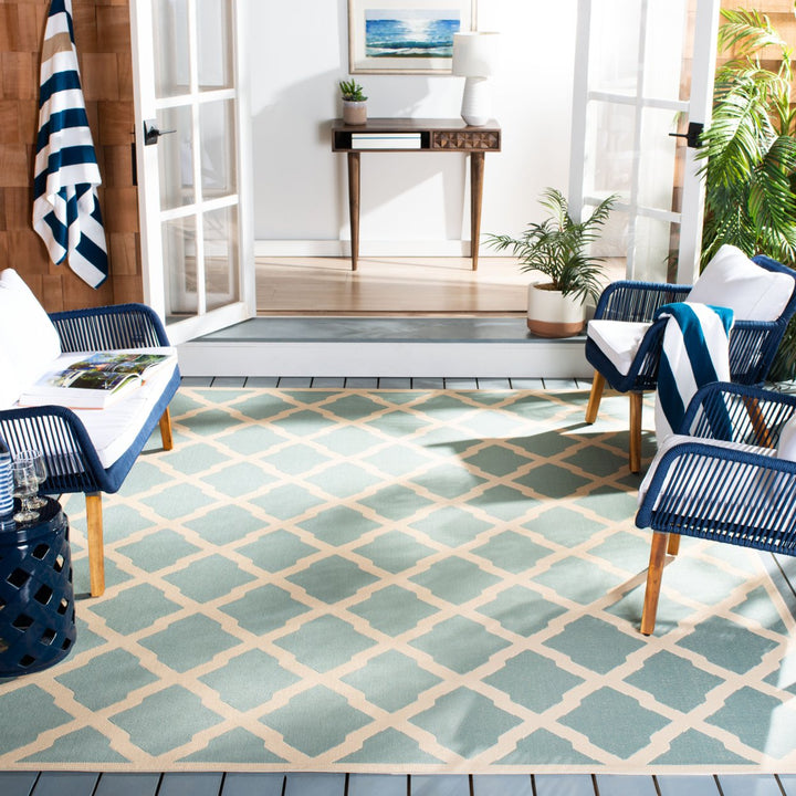 SAFAVIEH Indoor Outdoor BHS122K Beach House Aqua / Cream Rug Image 1