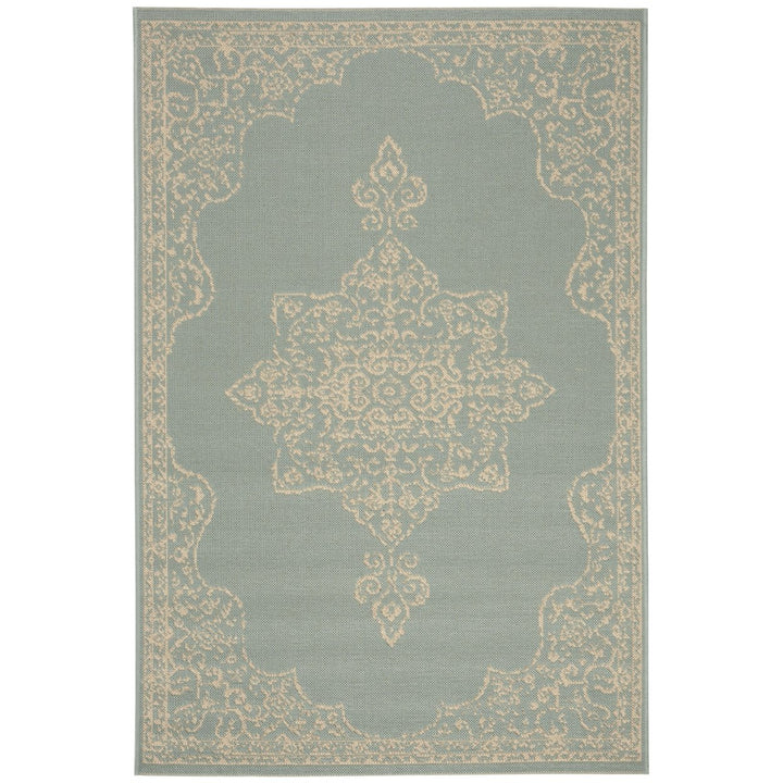 SAFAVIEH Indoor Outdoor BHS180L Beach House Cream / Aqua Rug Image 1