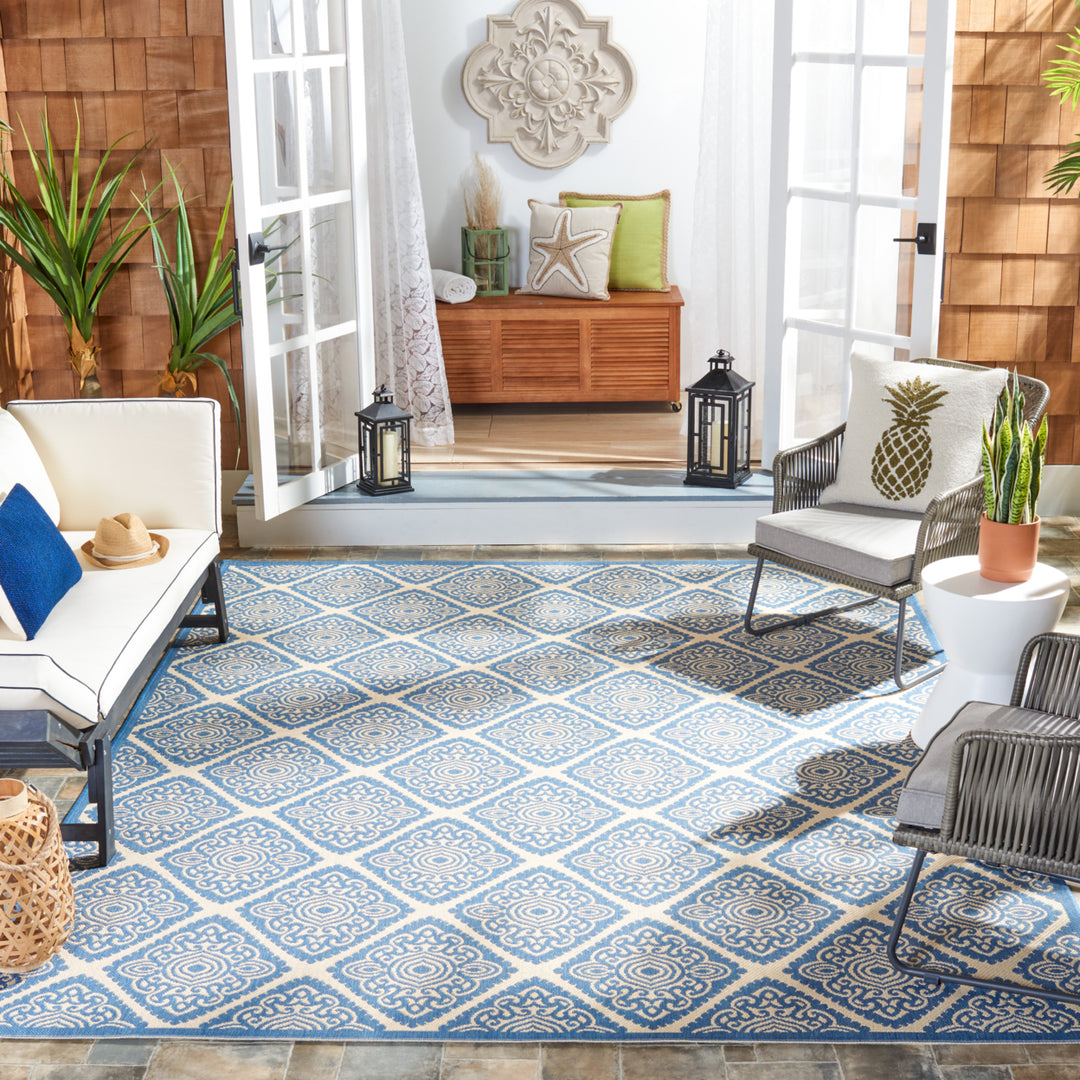 SAFAVIEH Indoor Outdoor BHS132N Beach House Cream / Blue Rug Image 1