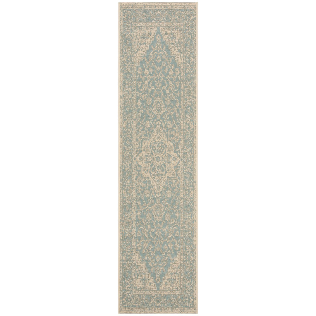 SAFAVIEH Indoor Outdoor BHS137K Beach House Aqua / Cream Rug Image 1