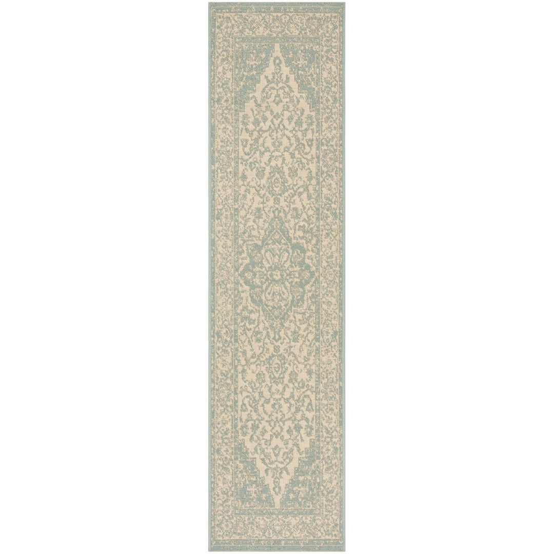 SAFAVIEH Indoor Outdoor BHS137L Beach House Cream / Aqua Rug Image 1