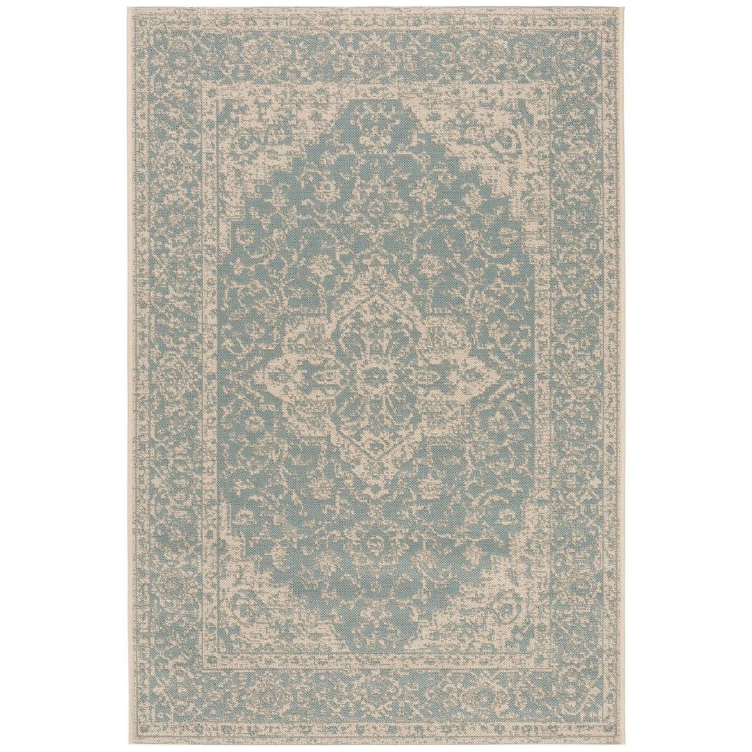 SAFAVIEH Indoor Outdoor BHS137K Beach House Aqua / Cream Rug Image 1