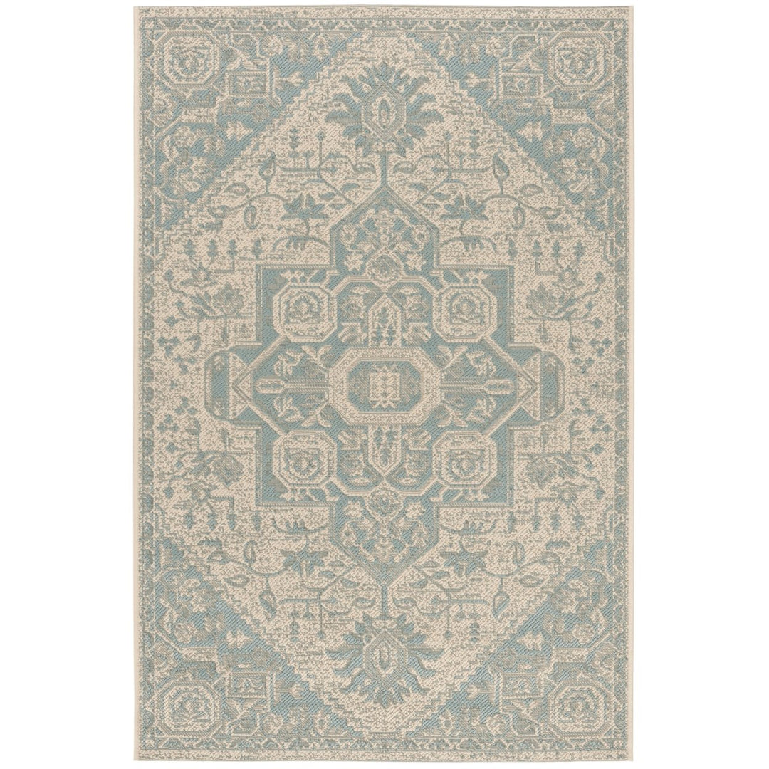 SAFAVIEH Indoor Outdoor BHS138K Beach House Aqua / Cream Rug Image 1