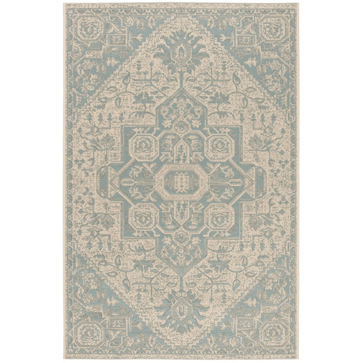 SAFAVIEH Indoor Outdoor BHS138K Beach House Aqua / Cream Rug Image 1