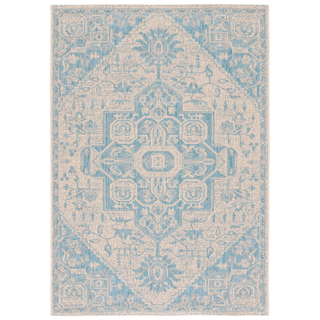 SAFAVIEH Indoor Outdoor BHS138K Beach House Aqua / Cream Rug Image 1