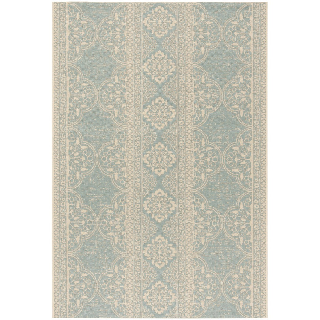 SAFAVIEH Indoor Outdoor BHS174L Beach House Cream / Aqua Rug Image 1