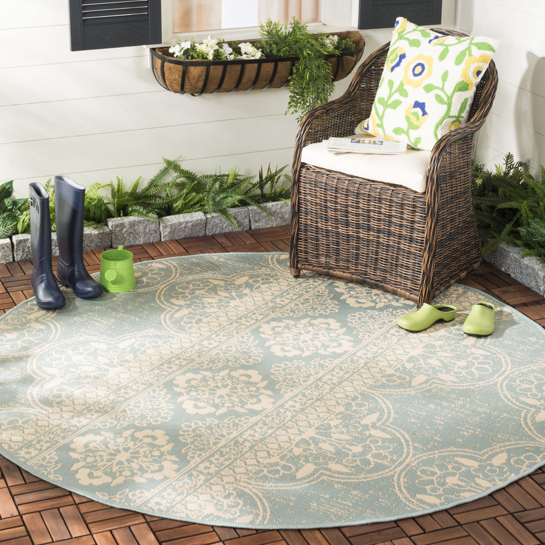 SAFAVIEH Indoor Outdoor BHS174L Beach House Cream / Aqua Rug Image 11