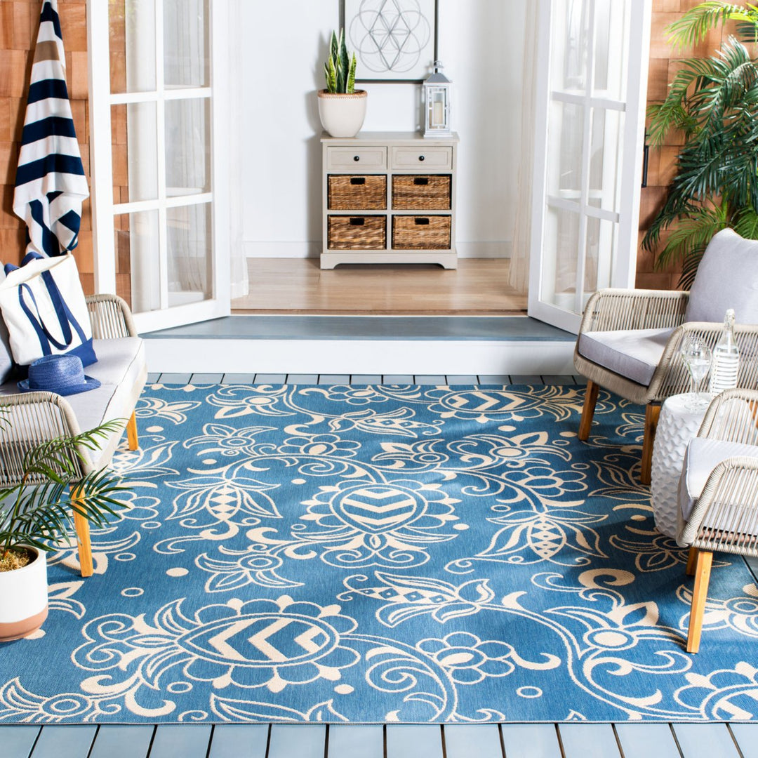 SAFAVIEH Indoor Outdoor BHS246M Beach House Blue / Beige Rug Image 1