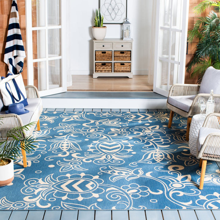 SAFAVIEH Indoor Outdoor BHS246M Beach House Blue / Beige Rug Image 1