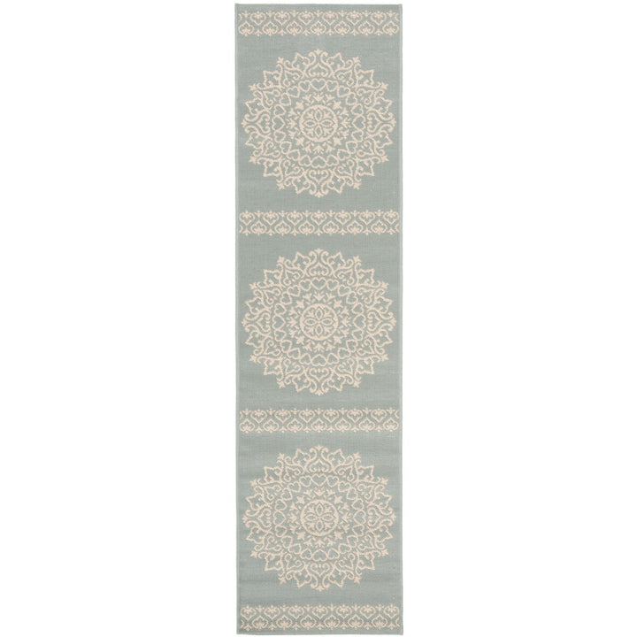 SAFAVIEH Indoor Outdoor BHS183L Beach House Cream / Aqua Rug Image 1