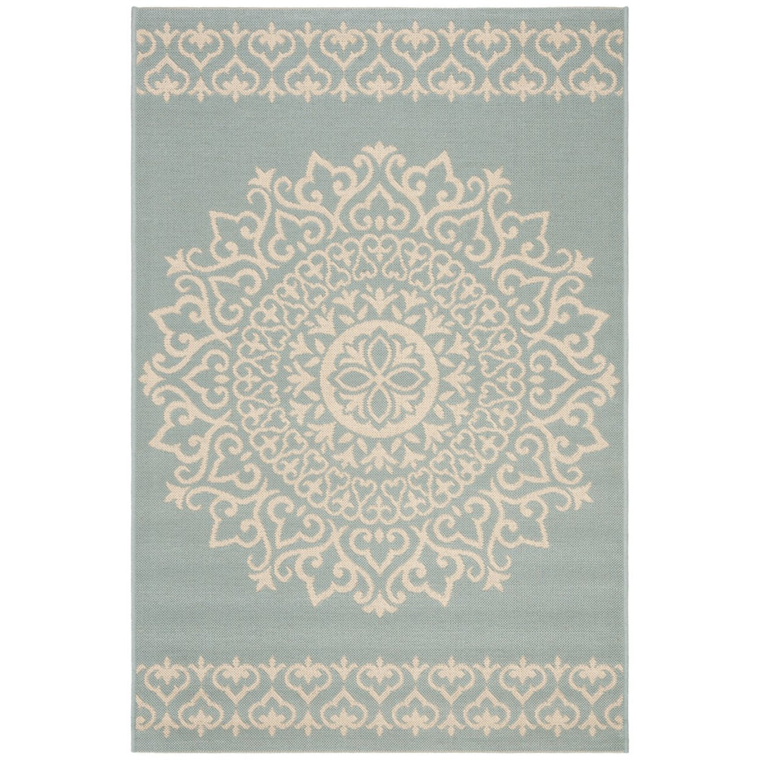 SAFAVIEH Indoor Outdoor BHS183L Beach House Cream / Aqua Rug Image 1