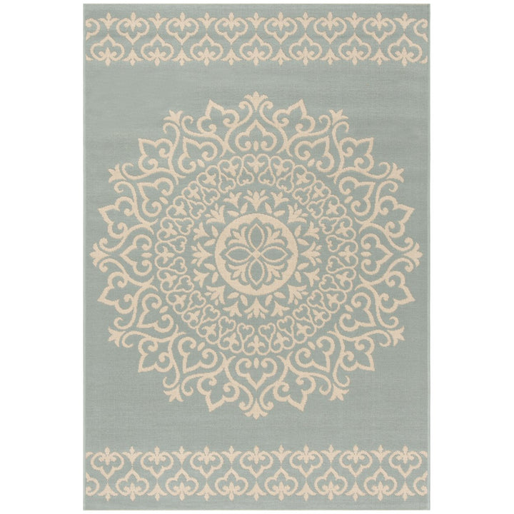 SAFAVIEH Indoor Outdoor BHS183L Beach House Cream / Aqua Rug Image 1