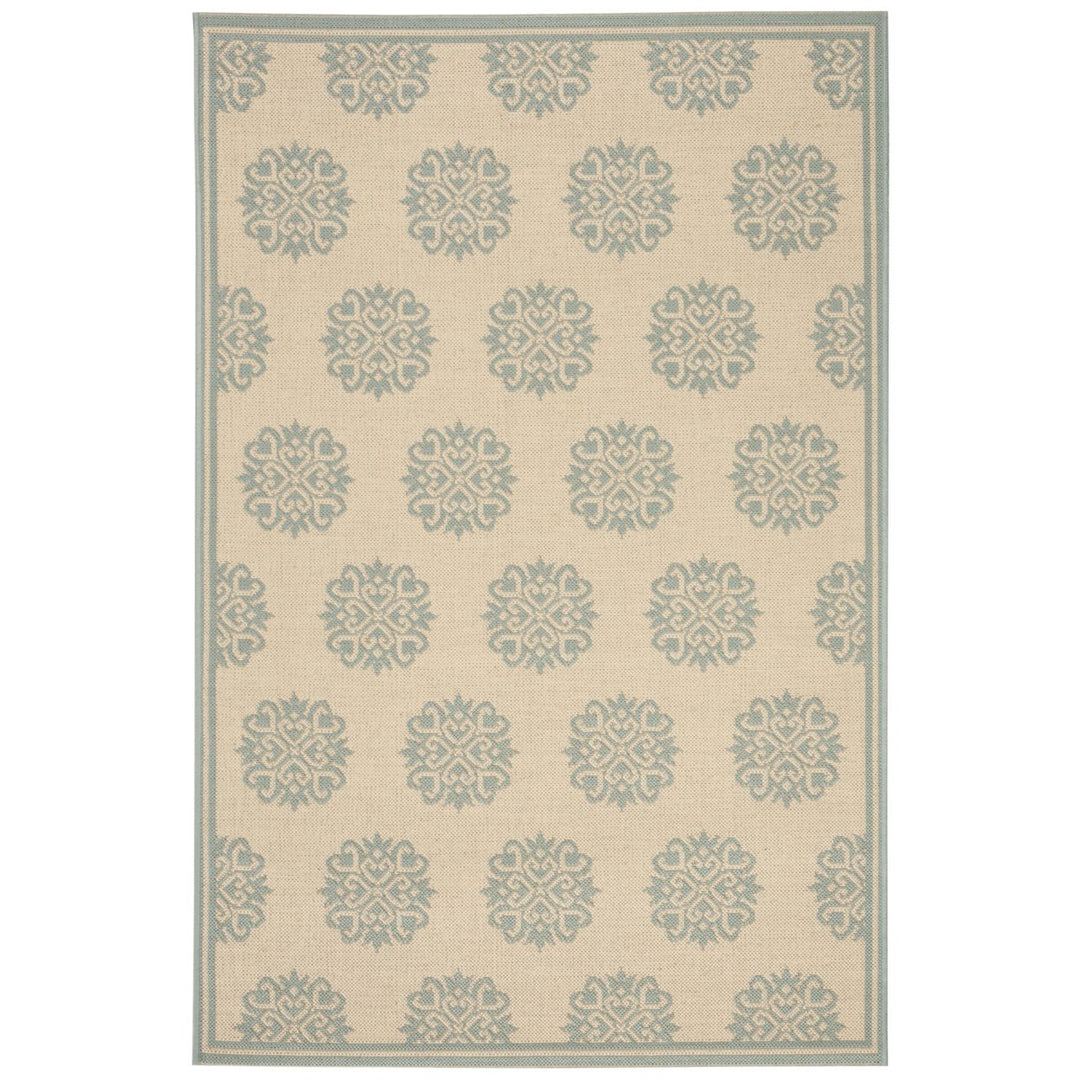 SAFAVIEH Indoor Outdoor BHS181L Beach House Cream / Aqua Rug Image 1