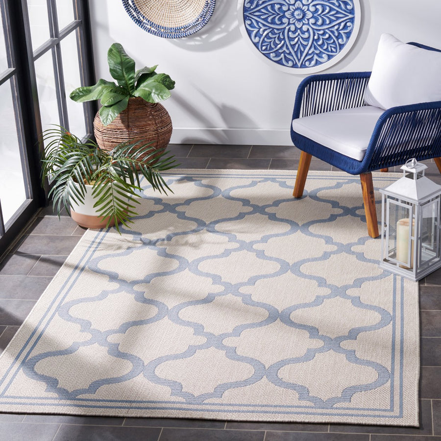 SAFAVIEH Outdoor BMU810L Bermuda Collection Ivory / Blue Rug Image 1