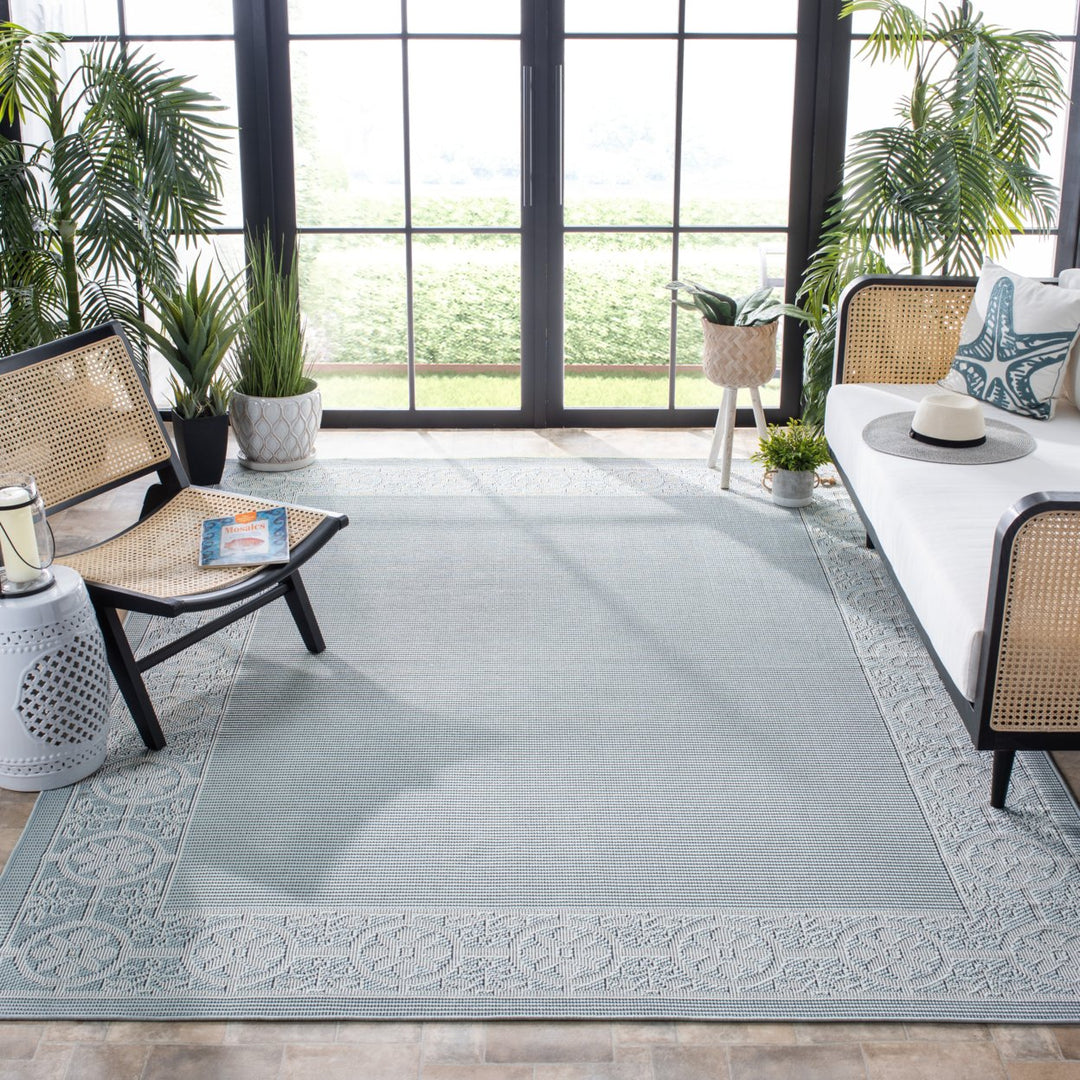 SAFAVIEH Indoor Outdoor BMU815M Bermuda Light Blue / Ivory Rug Image 1