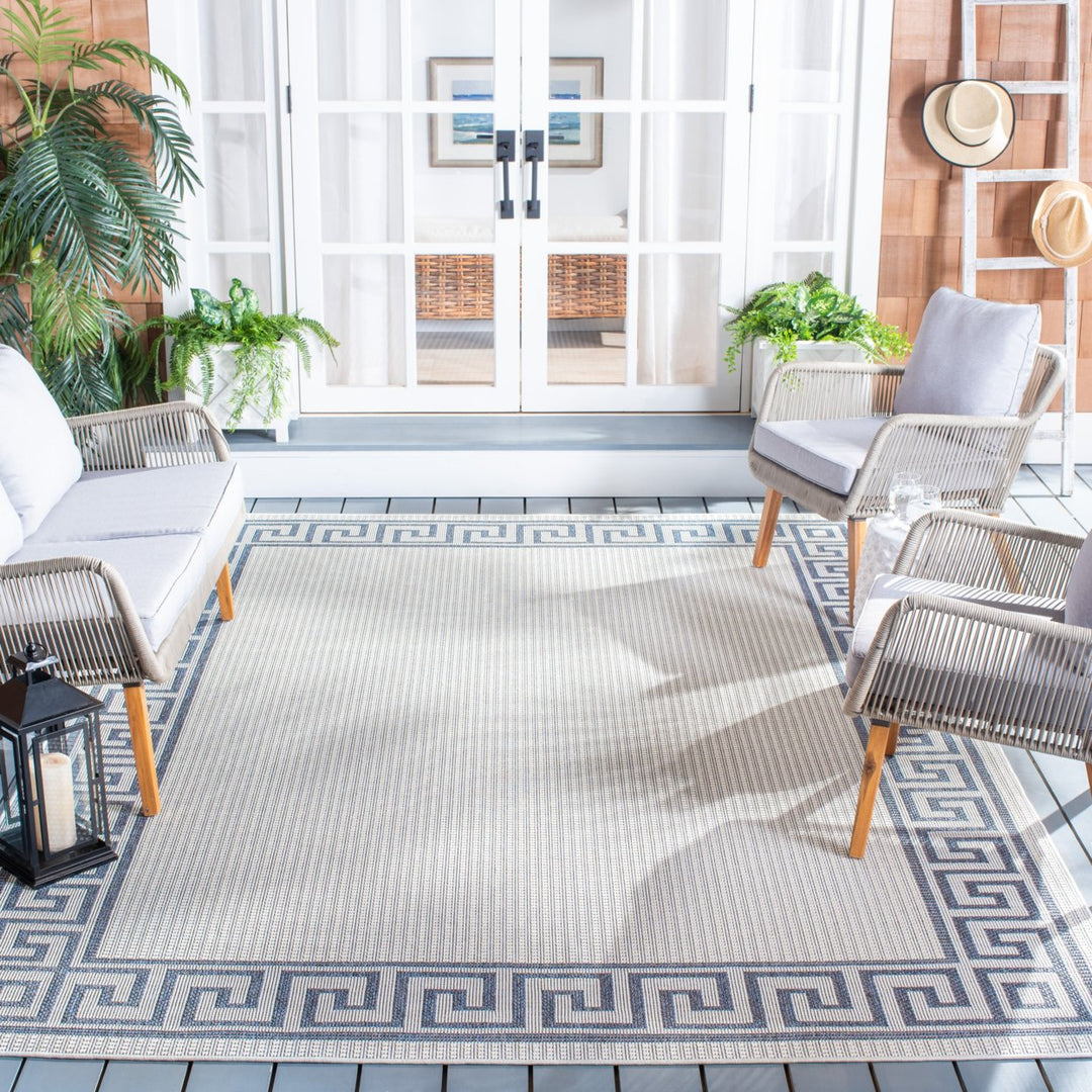 SAFAVIEH Outdoor BMU820A Bermuda Collection Ivory / Blue Rug Image 1