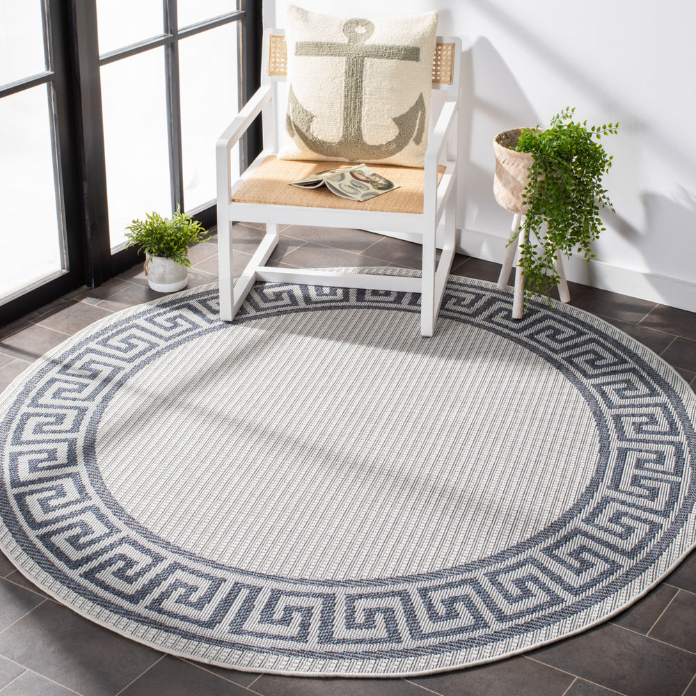 SAFAVIEH Outdoor BMU820A Bermuda Collection Ivory / Blue Rug Image 2
