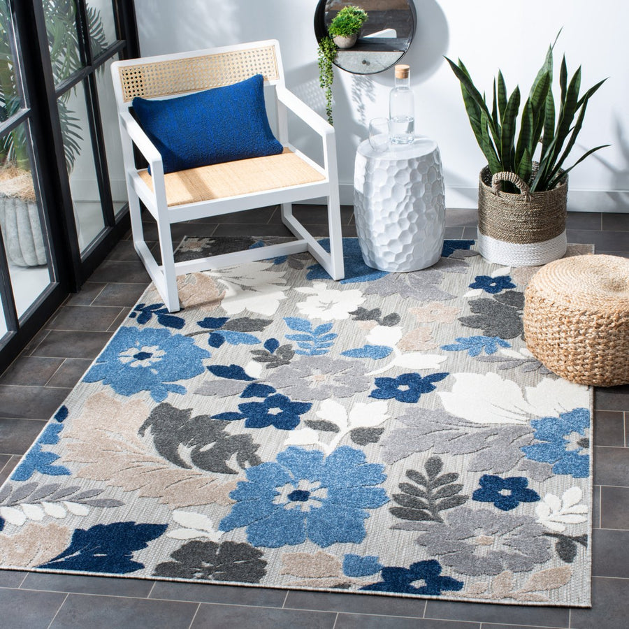 SAFAVIEH Outdoor CBN308F Cabana Collection Grey / Blue Rug Image 1