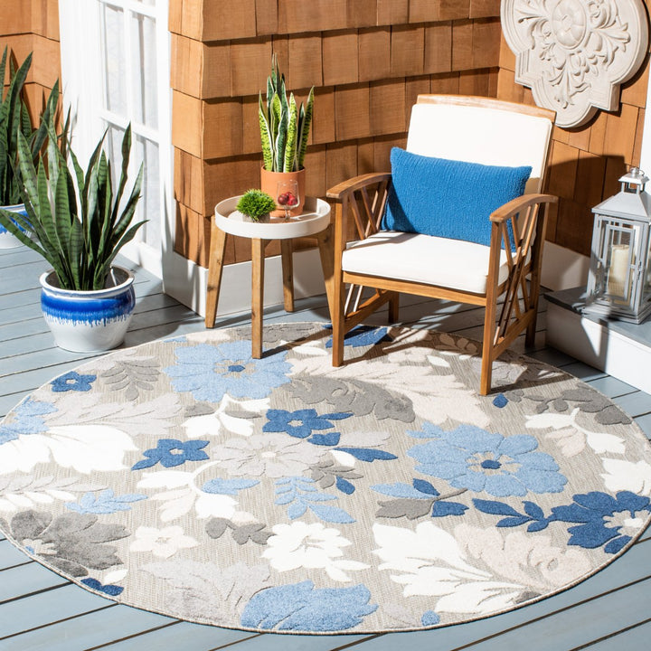 SAFAVIEH Outdoor CBN308F Cabana Collection Grey / Blue Rug Image 2