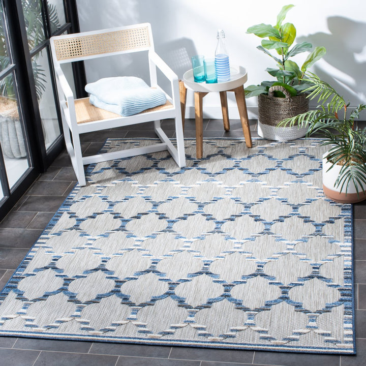 SAFAVIEH Outdoor CBN333G Cabana Collection Grey / Blue Rug Image 1