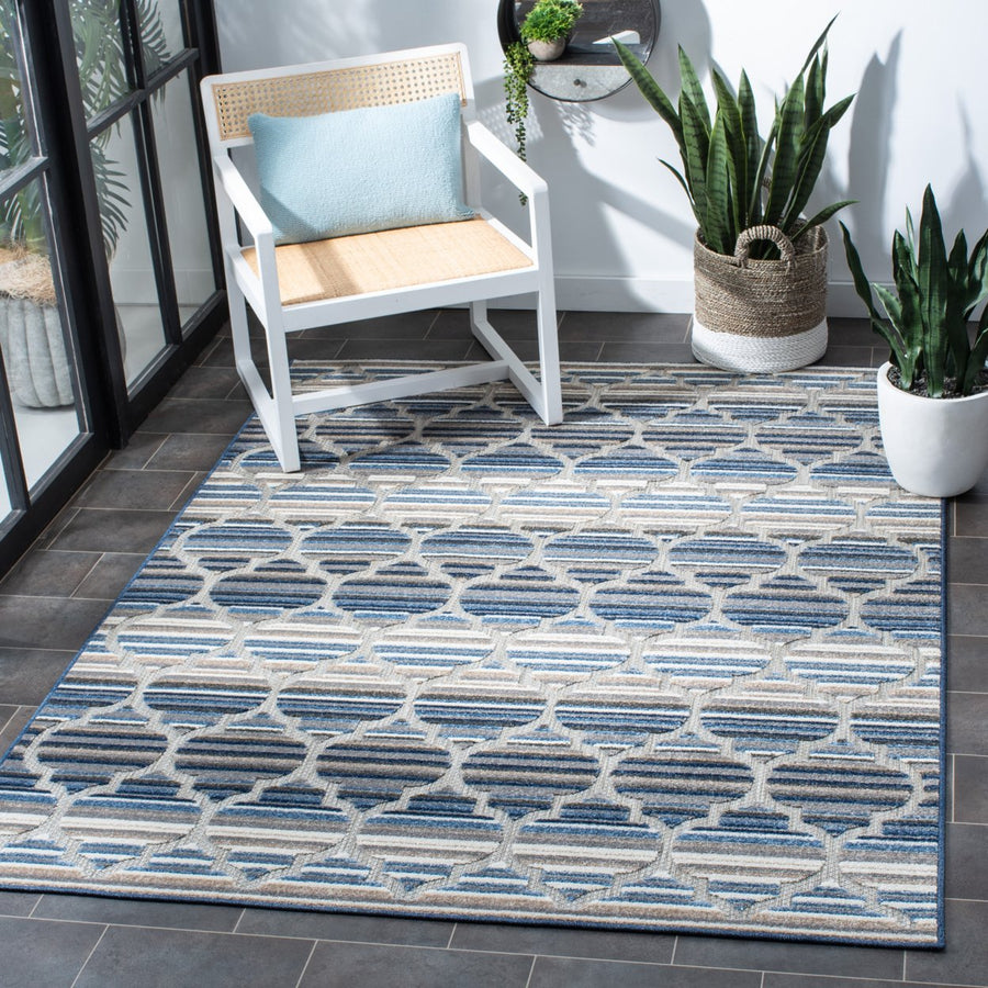 SAFAVIEH Outdoor CBN333M Cabana Collection Blue / Grey Rug Image 1