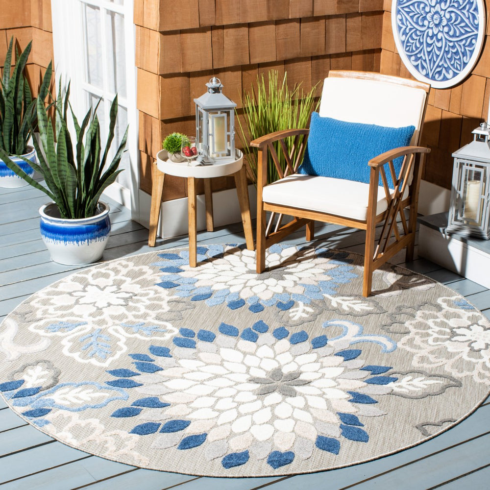 SAFAVIEH Outdoor CBN391F Cabana Collection Grey / Blue Rug Image 2