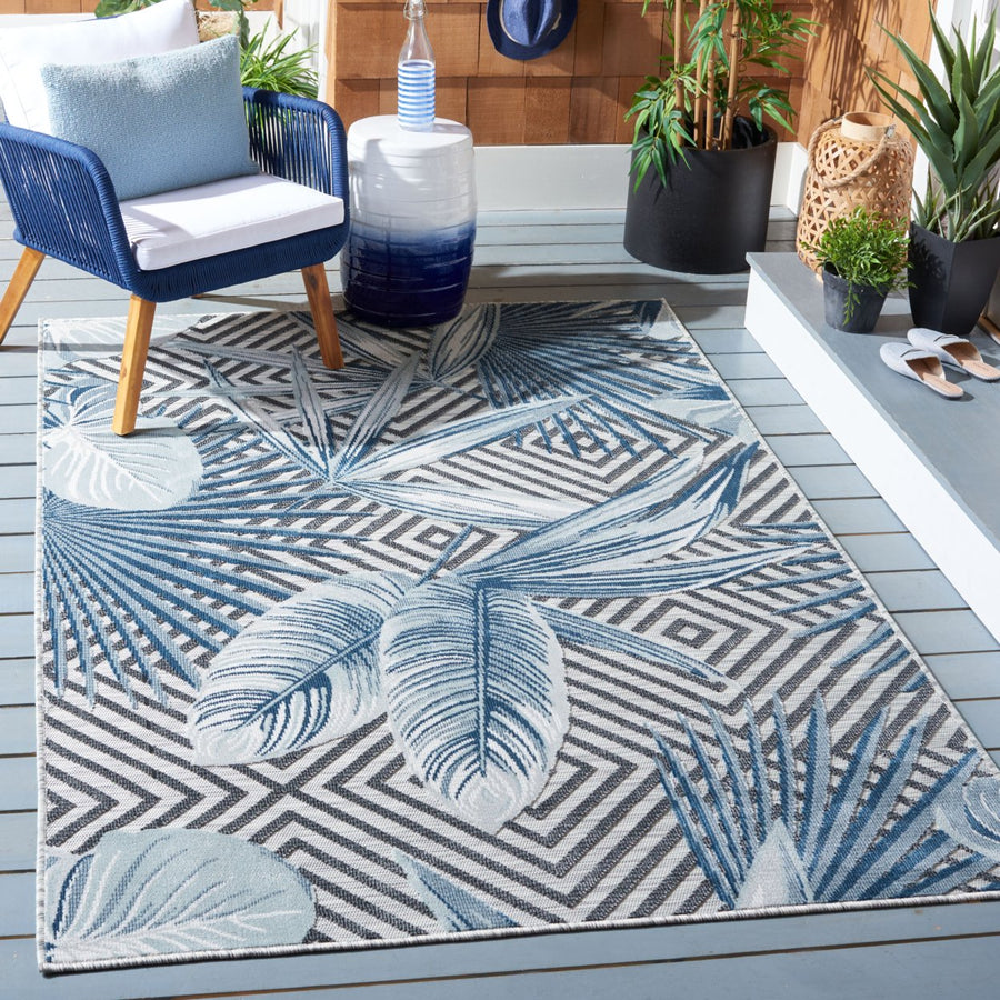 SAFAVIEH Outdoor CBN447N Cabana Collection Ivory / Navy Rug Image 1