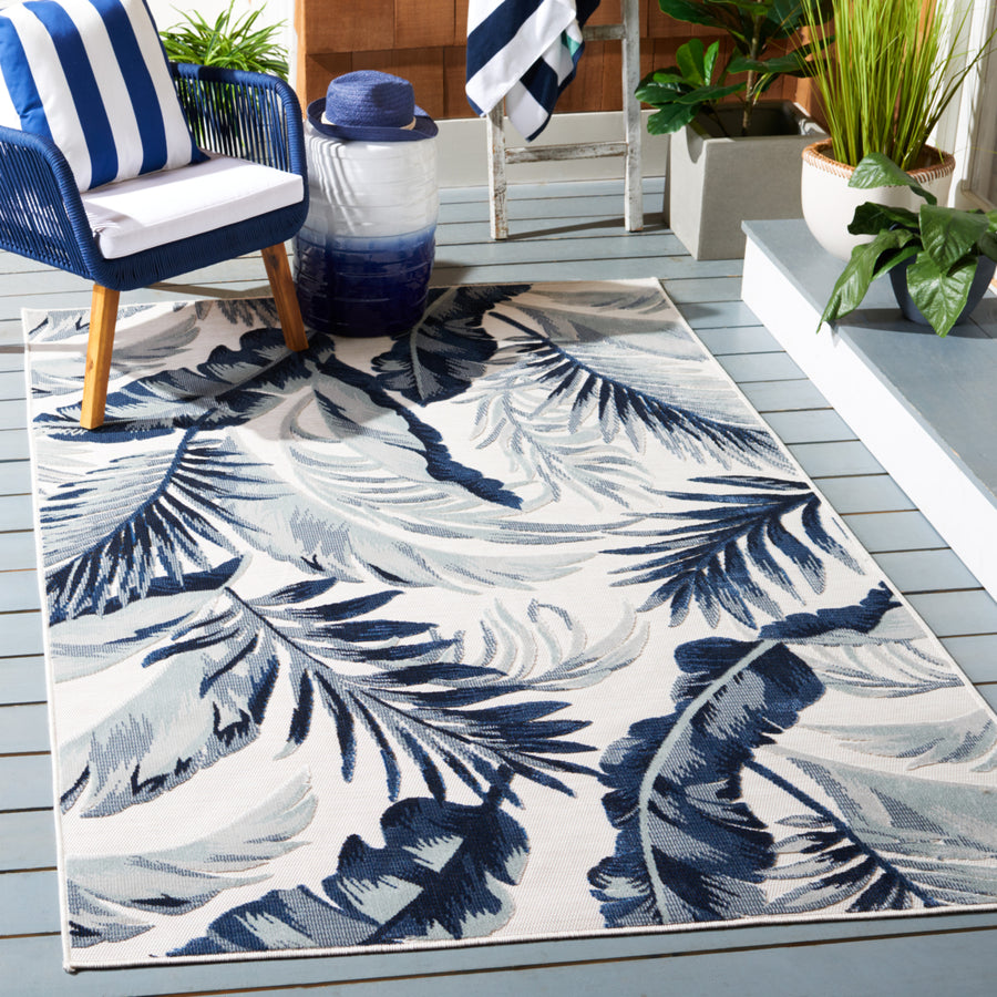 SAFAVIEH Outdoor CBN452A Cabana Collection Ivory / Navy Rug Image 1