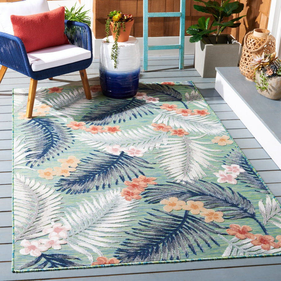 SAFAVIEH Outdoor CBN451Y Cabana Collection Green / Navy Rug Image 1