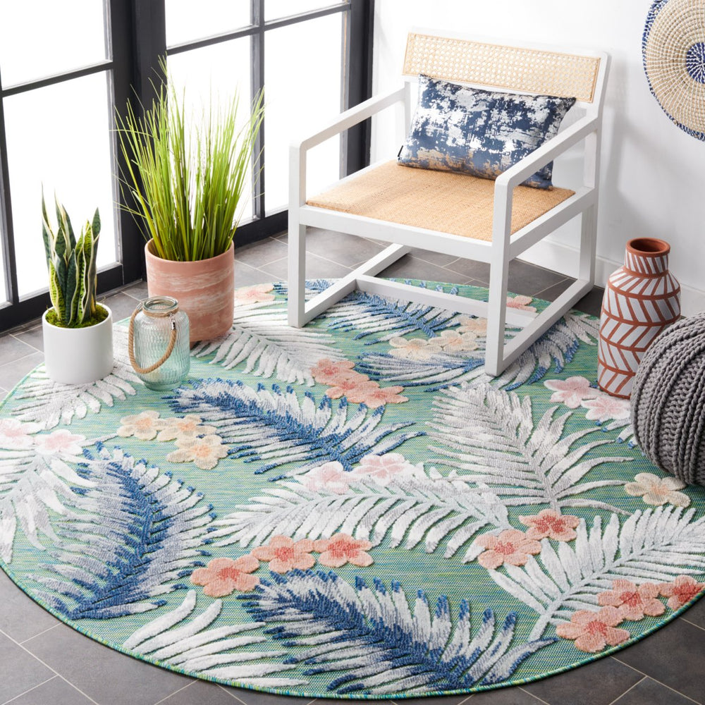 SAFAVIEH Outdoor CBN451Y Cabana Collection Green / Navy Rug Image 2