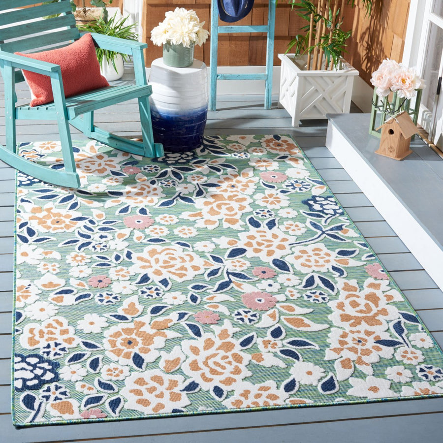SAFAVIEH Outdoor CBN485N Cabana Collection Green / Navy Rug Image 1