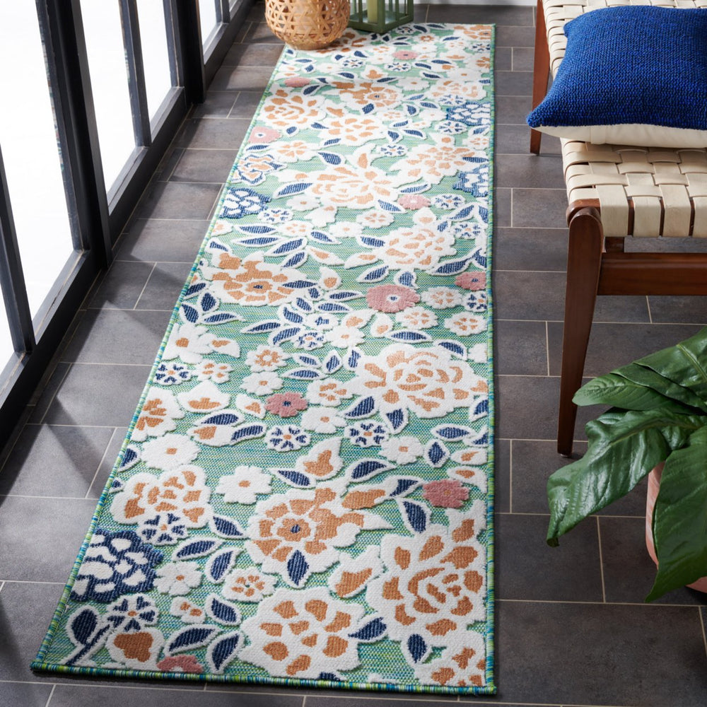 SAFAVIEH Outdoor CBN485N Cabana Collection Green / Navy Rug Image 2