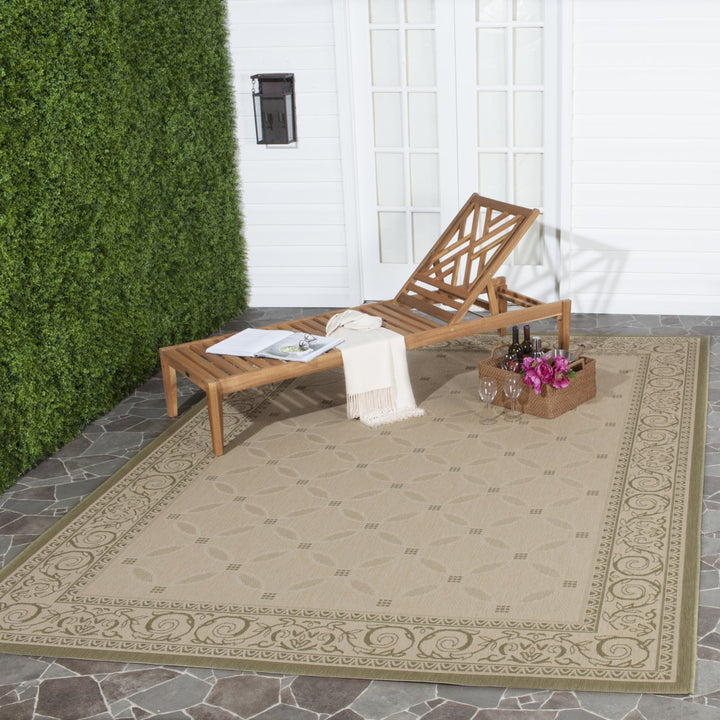 SAFAVIEH Outdoor CY1502-1E01 Courtyard Natural / Olive Rug Image 1