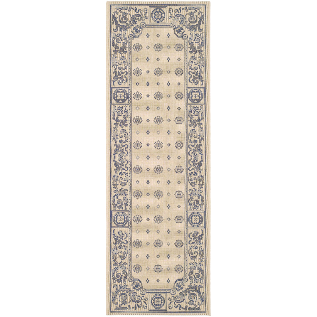 SAFAVIEH Outdoor CY1356-3101 Courtyard Natural / Blue Rug Image 4