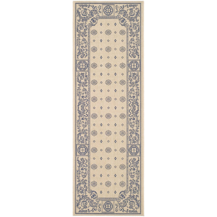 SAFAVIEH Outdoor CY1356-3101 Courtyard Natural / Blue Rug Image 1