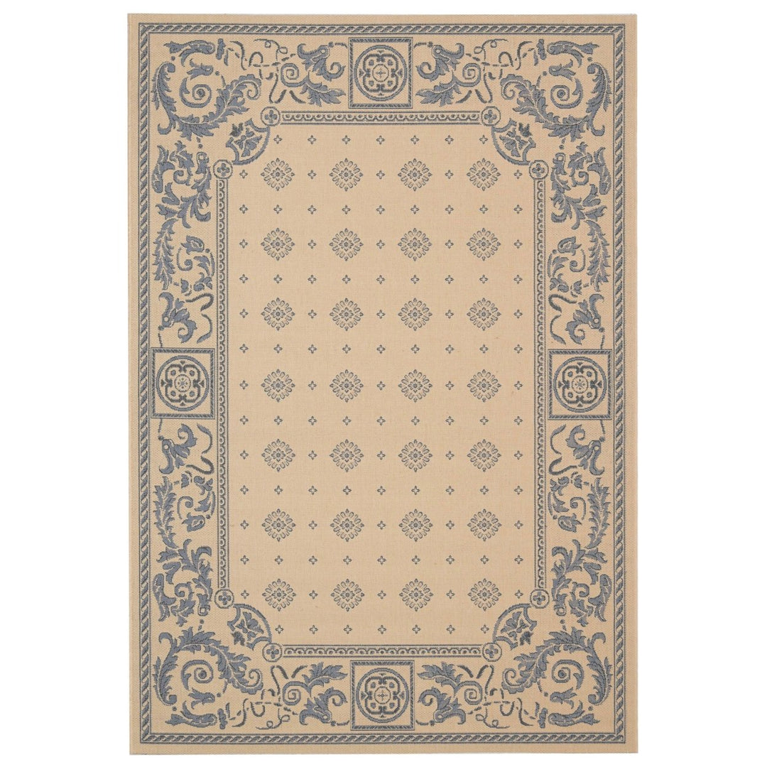 SAFAVIEH Outdoor CY1356-3101 Courtyard Natural / Blue Rug Image 1