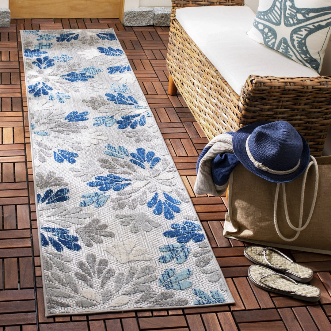 SAFAVIEH Outdoor CBN800F Cabana Collection Grey / Blue Rug Image 3
