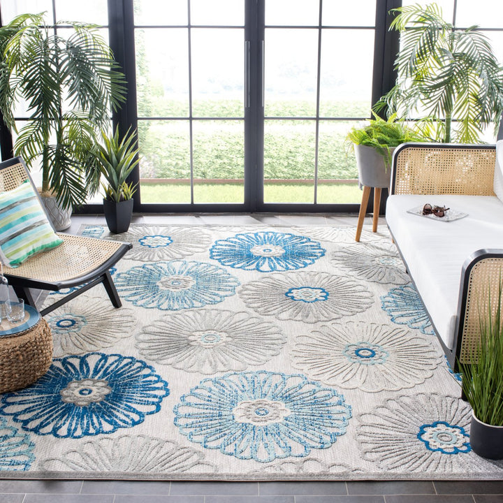 SAFAVIEH Outdoor CBN801F Cabana Collection Grey / Blue Rug Image 1