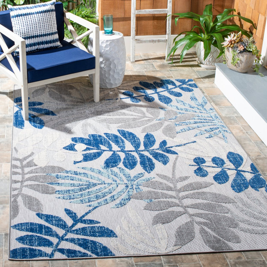 SAFAVIEH Outdoor CBN814F Cabana Collection Grey / Blue Rug Image 1